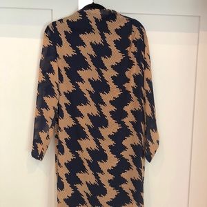 Navy and blush chiffon long sleeve dress